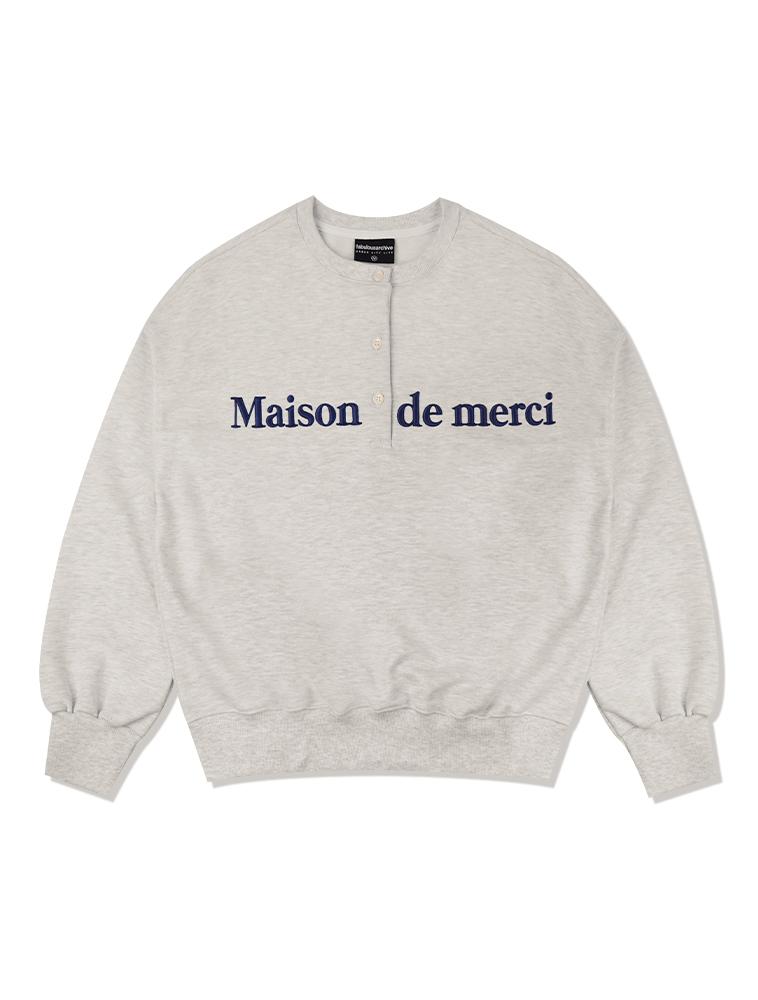 LA MAISON STUDIO Women'S Crop Classic Logo Embossed Embroidery Heavy Terry Henley Neck Oatmeal (Fcd3Ts708W)
