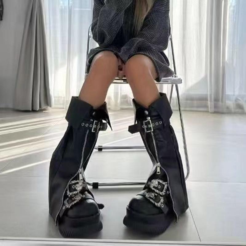 Harajuku Leather Leg Warmers Gothic Punk Long Socks Zippers Leg Sleeve Gaiters Goth Winter Warm Ankle Heap Socks Gifts