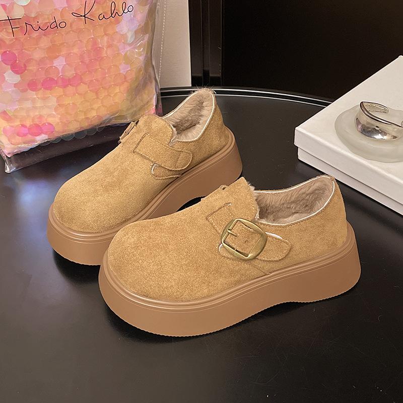 Fur Integrated Retro Birkenstocks Women's Winter New Heightening Thick-soled Fluffy Shoes Women's Loafer Velvet Warm Cotton Shoes