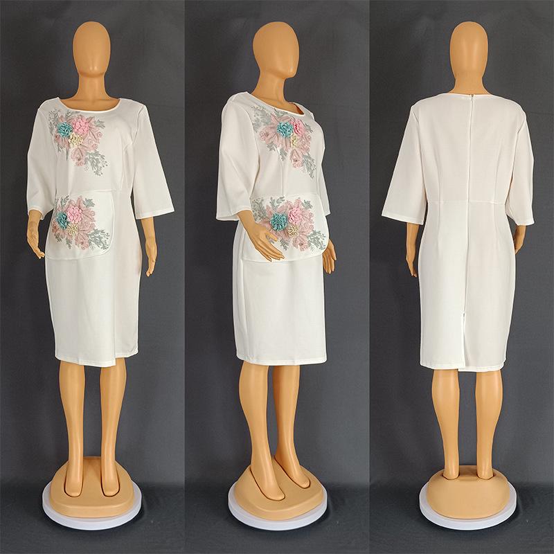 Elegant Women's Embroidered African Dress - European & American Style 8834