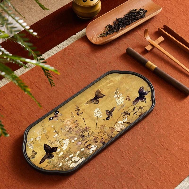 Quick Dry Absorbent Tea Tray - Chinese Style Compact Tea Sea Dry Practice Board  & Pot Holder
