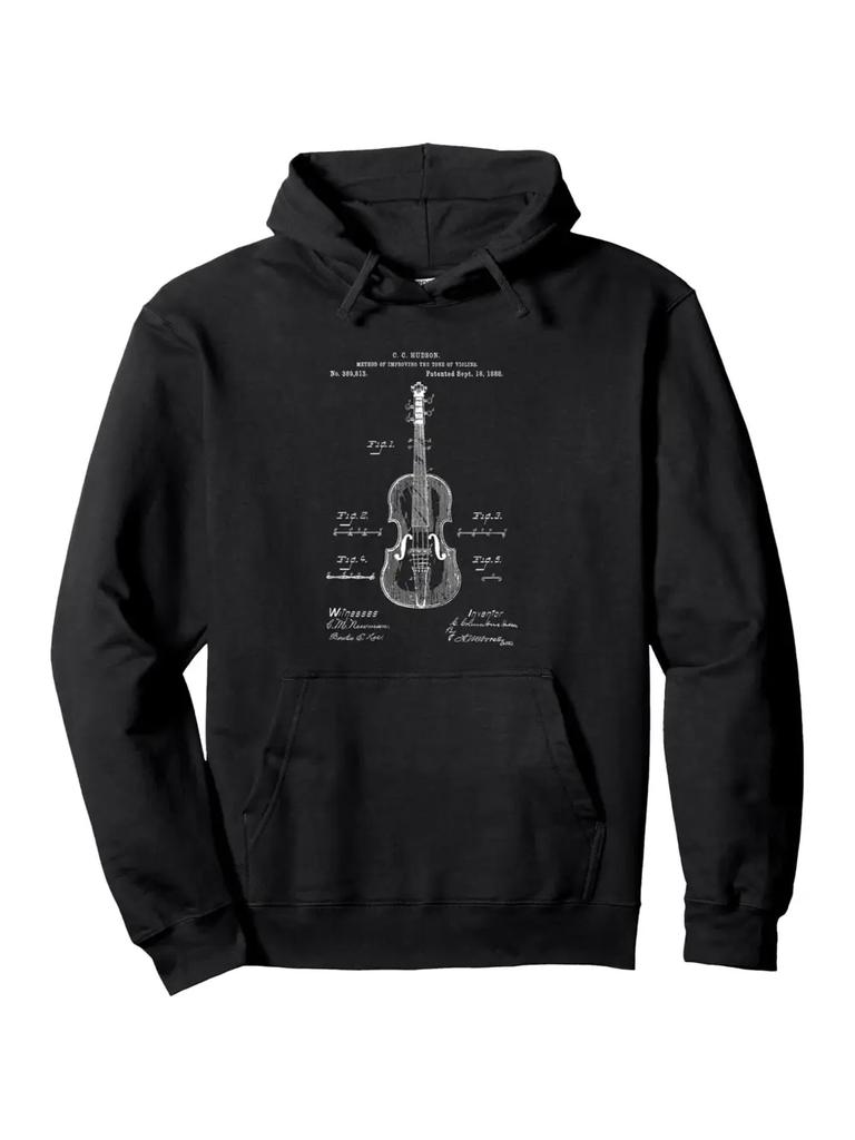 Vintage Guitarist Hoodie - 1888 Print Pullover with Drawstring