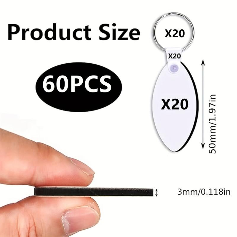 Bulk 60pcs Double Sided Heat Transfer Keychains Blanks Customizable Sublimation Key Rings with Metal Rings Accessories