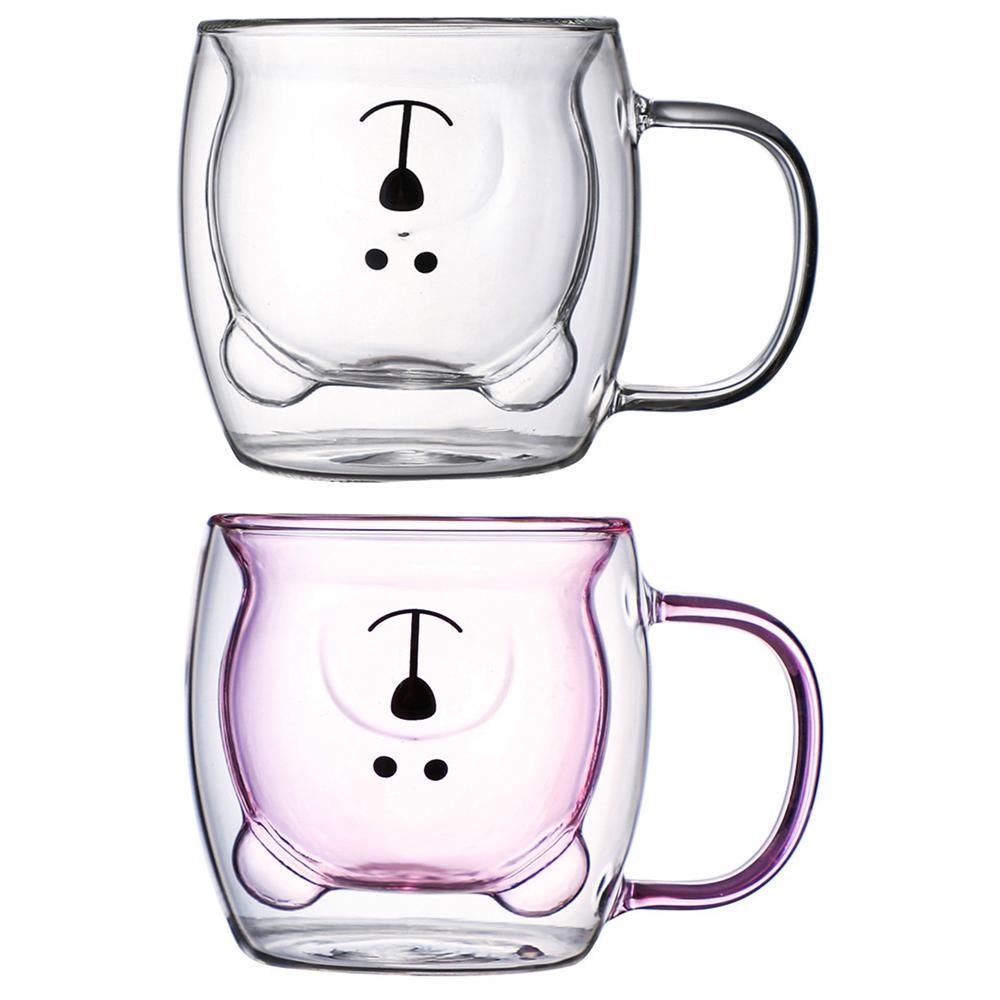 250ML Double Bear Cup Cute Coffee Mug With Handle Transparent Cute Milk Juice Tea Drinking Cups Insulated Espresso Utensils