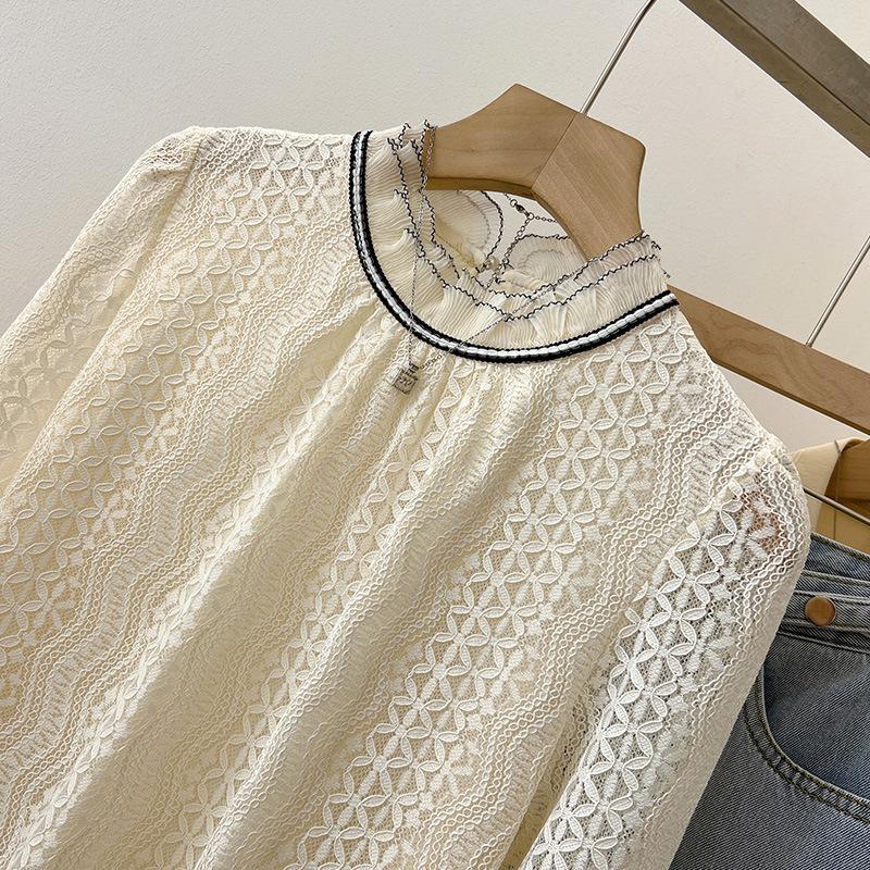 Half Turtleneck Lace Base Shirt for Women with Autumn and Winter New Style Women's Clothing Unique and Fashionable Apricot Top for Women
