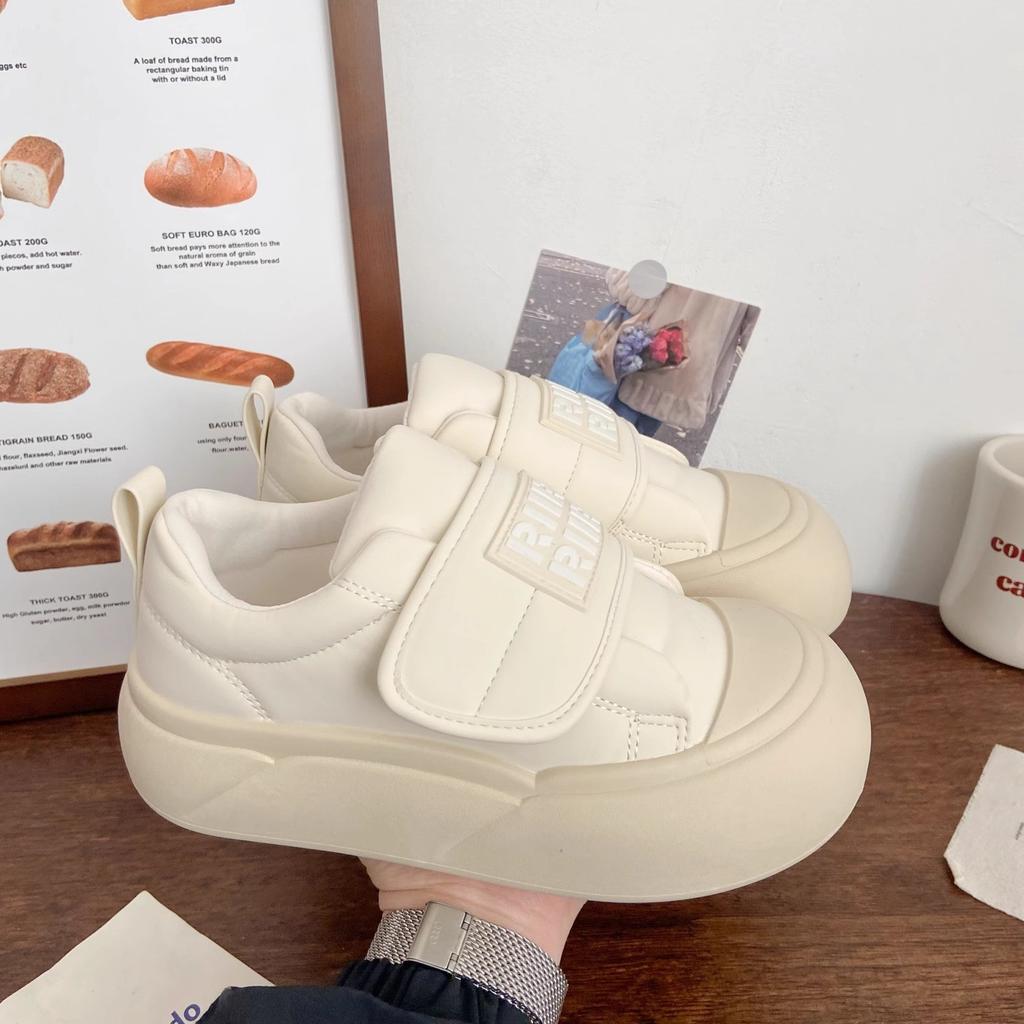 Plateau Weiße Schuhe Damen Hässlich Süß Herbst Neu Nische Klettverschluss Big Head Brotschuhe Student Board Schuhe