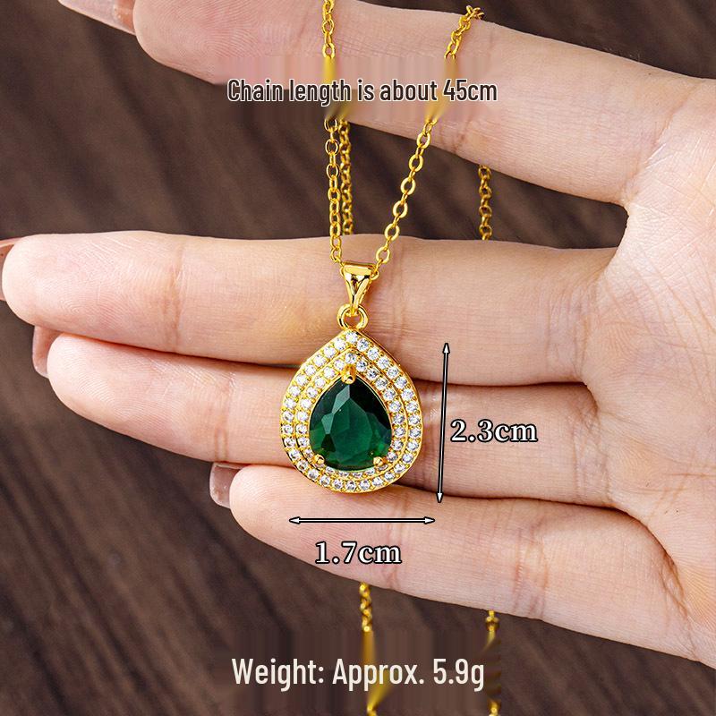 Elegant Zircon Teardrop Ring & Vietnam Sand Gold Necklace Set - Stylish, Durable, Non-Fading Jewelry for Women