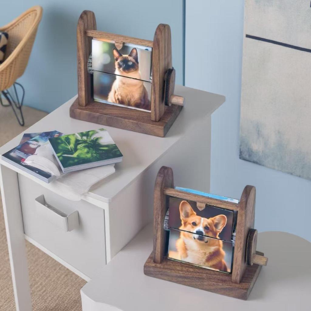 Custom Wooden Hand-Crank Flip-Page Photo Album for Couples - Wedding & Family Gift in Wooden Box