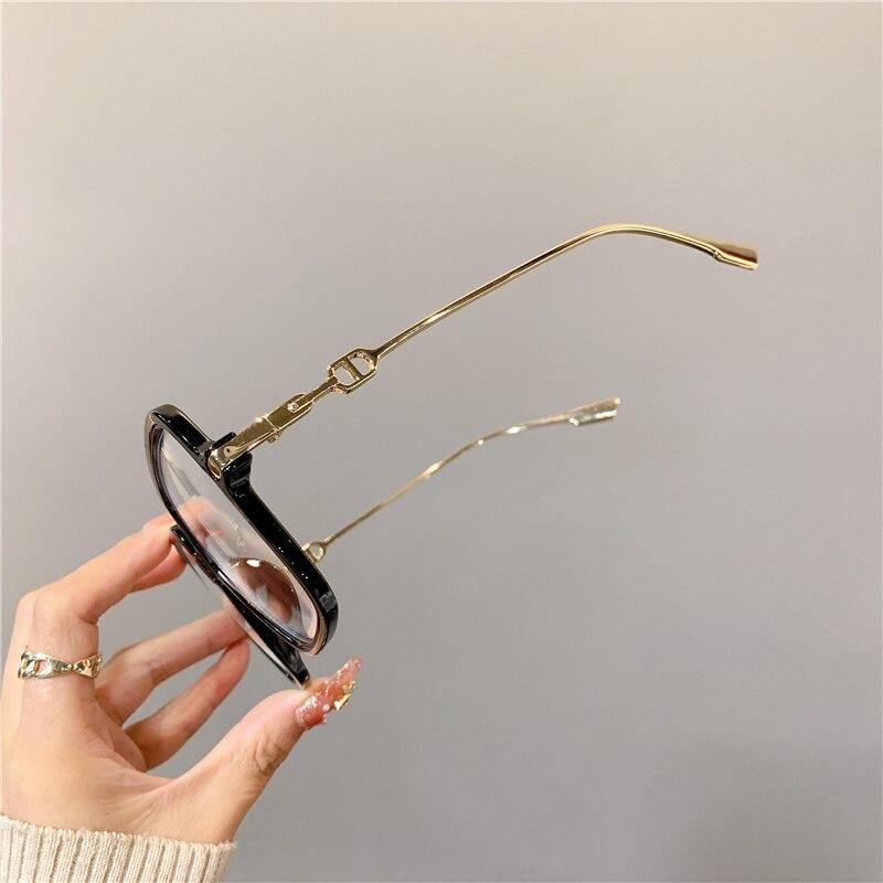 Fashion Oversized Square Eyewear Retro Womens Light Bloking Metal Frame Glasses Trend Optical Computer Eyeglasses