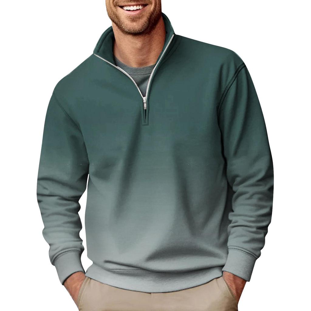 Men's Fashion Top Casual Slim Fit Pullover Long Sleeve Zipper Small High Collar