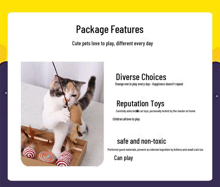 Boredom Relief Teething Mouse Teaser Wand & Self-Play Ball Kitten Toy Set