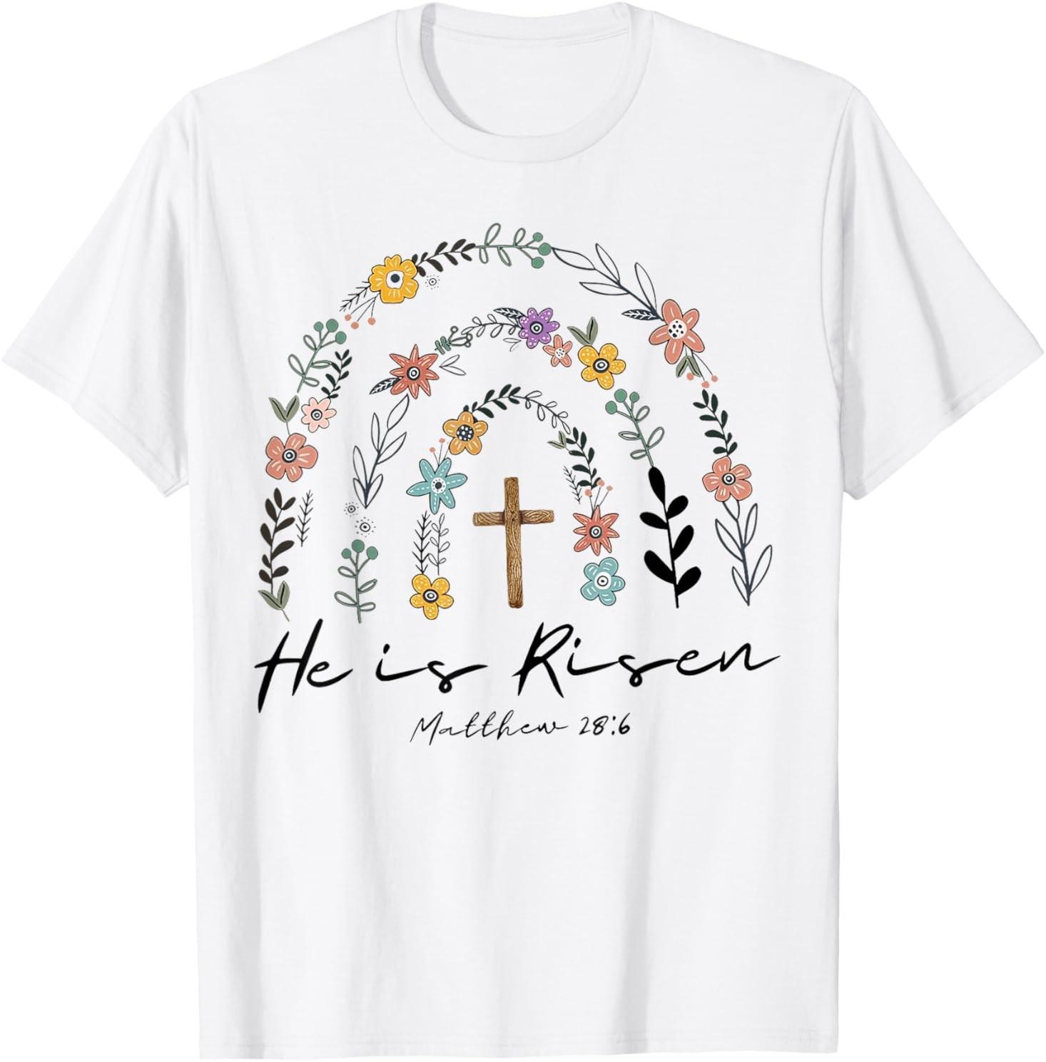 He Is Risen Flowers Rainbow Jesus T-Shirt S разноцветный
