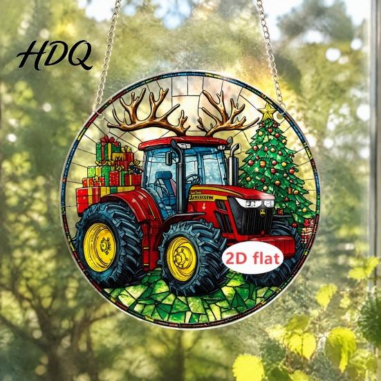 Artistic Christmas Ornament Wreath Acrylic Ornament 2D Flat Stained Glass Style Hanging Lightweight Decoration Double-sided Decorative Pendant