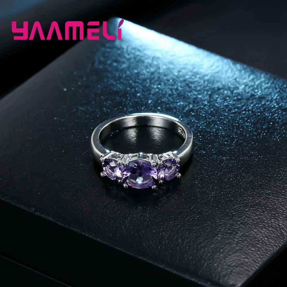 Anello Color Argento con Zirconi Viola per Ragazze alla Moda Decorazione Quotidiana Festa di Matrimonio Anelli da Dito da Donna