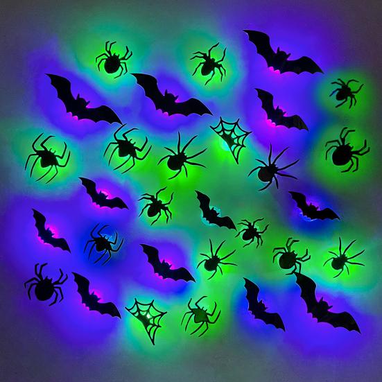Ensemble d'autocollants Araignée Chauve-souris d'Halloween avec Lumières LED Améliorateur d'Atmosphère Effrayant Décorations Intérieur Extérieur