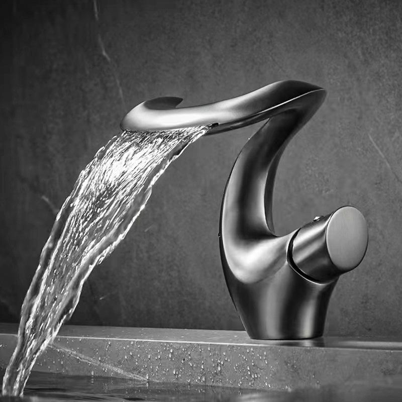 

Brass waterfall Bathroom Basin Faucet Deck Installation Hot And Cold Mixed Tap Brushed Gold/Grey Single Handle Lavotory Faucet