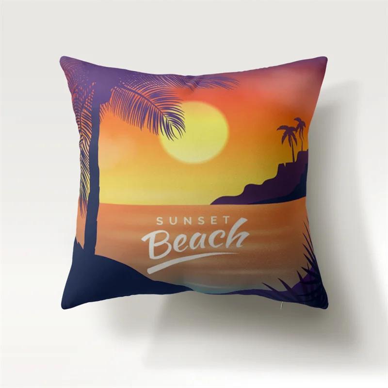 Summer Beach Sunset Landscape Pillowcase 45x45cm Sofa Chair Bedside Car Cushion Cover Bedroom Room Living  Home Decor