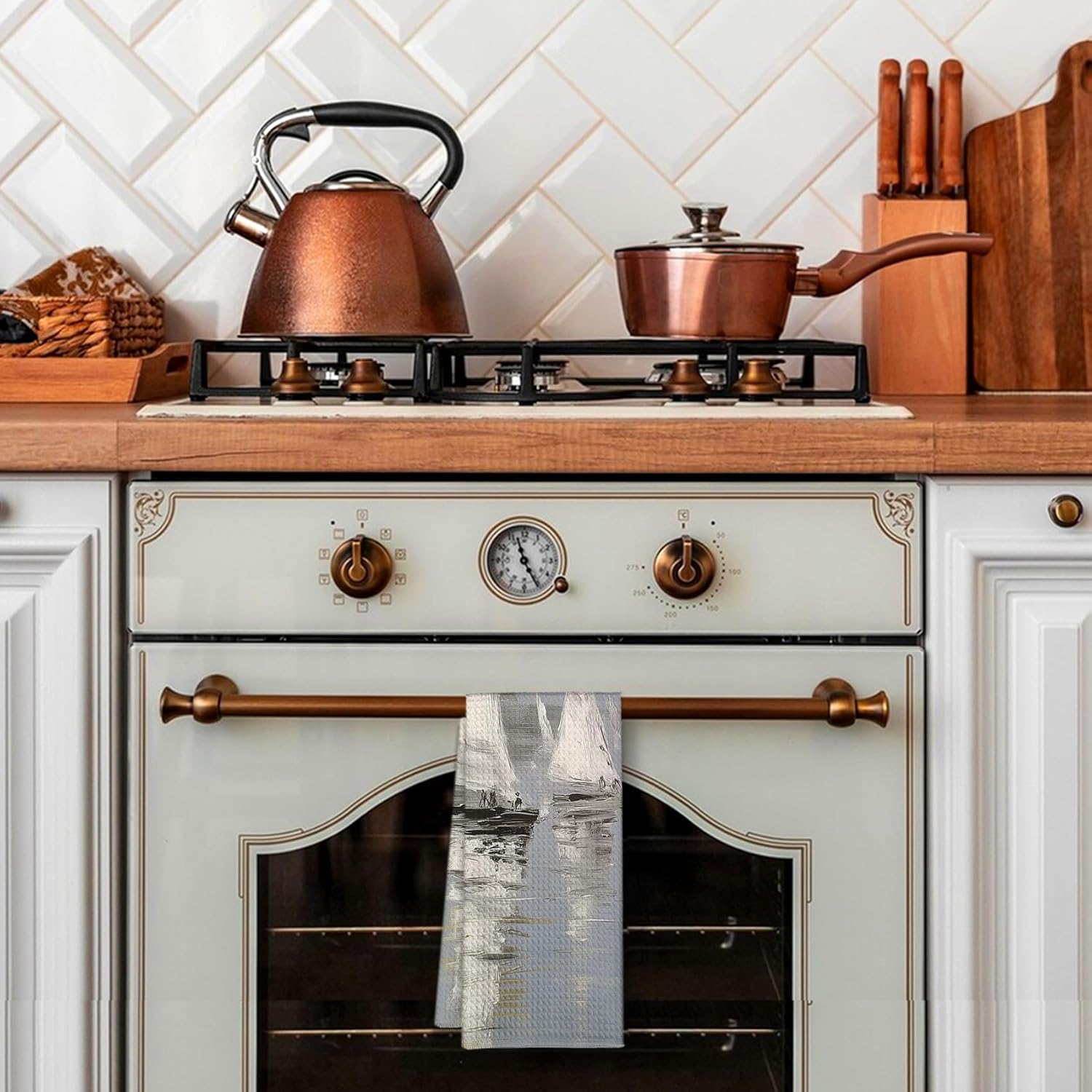 Vintage Nautical KitchenTowels - Sailboat Oil Paintings Decor Kitchen Towels, Sailboat Theme Hand Towel for Sailor Boat Captain, Nautical Coastal