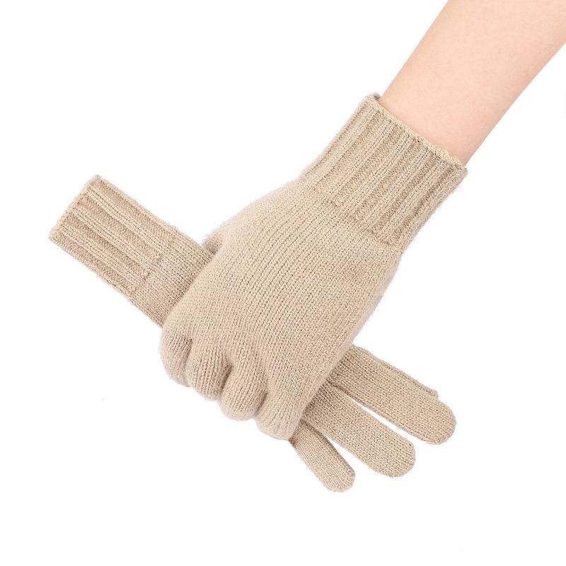 Camel wool gloves winter cold warm simple fashion wool gloves solid color five finger outdoor knitted gloves