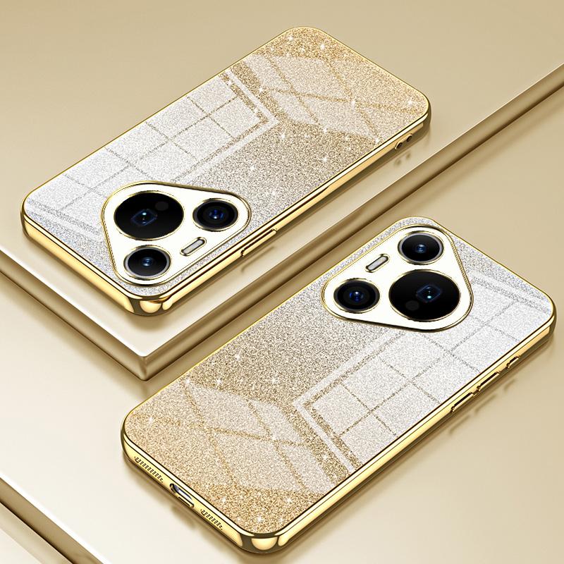 

For Huawei Pura 70 Pro/Pura 70 Pro+ Electroplated Cell Phone Case Gradient Glitter TPU Cover Gold