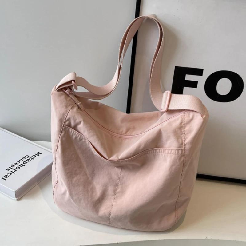 

Retro Solid Color Nylon Shoulder Bag Large Capacity Soft Crossbody Bags for Women lady Shoulder Bag Female Handbags Purses