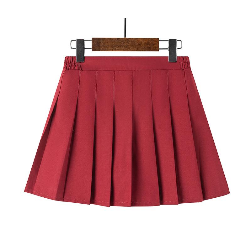 

Girls Academy Style A-line Pleated Skirt - Spring/Summer, Elastic Waist, Anti-Exposure, School Uniform Skirt 120 cm