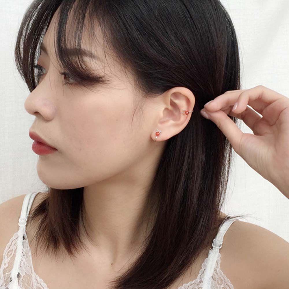 C Cubic Cartilage Stud Clip Earring Elk Ear Clips Christmas Earrings Korean Style Pearl Ear Clips