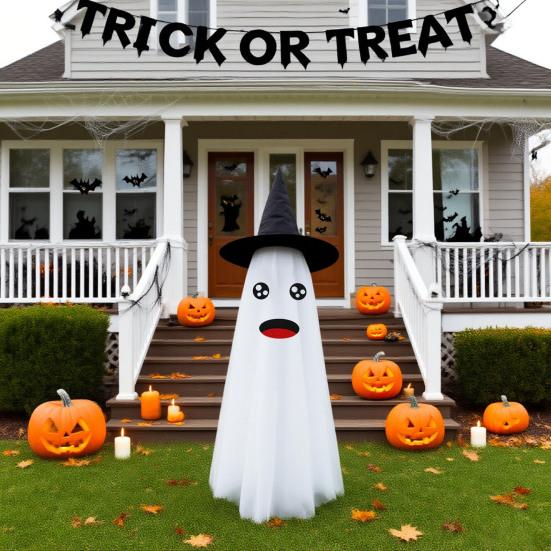 Halloween Ghost Decorations DIY Expressions Spooky White Ghost Craft Kit with Witch Hat for Outdoor Indoor Yard Garden Lawn Decor