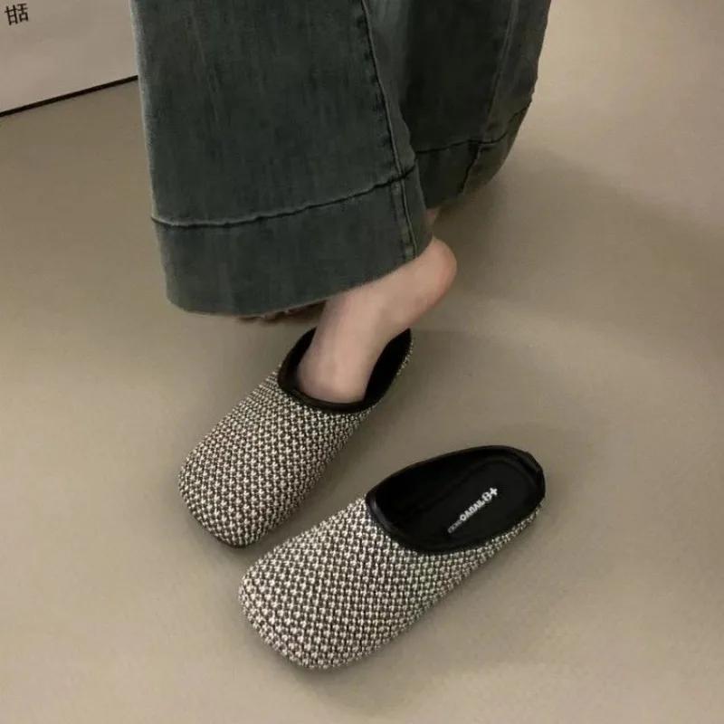 Fashion Women's Shoes 2025 Brand Baotou Women's Slippers Fashion Solid Daily Slippers Women Hot Sale Shallow Flat Slipperszapatos Mujer