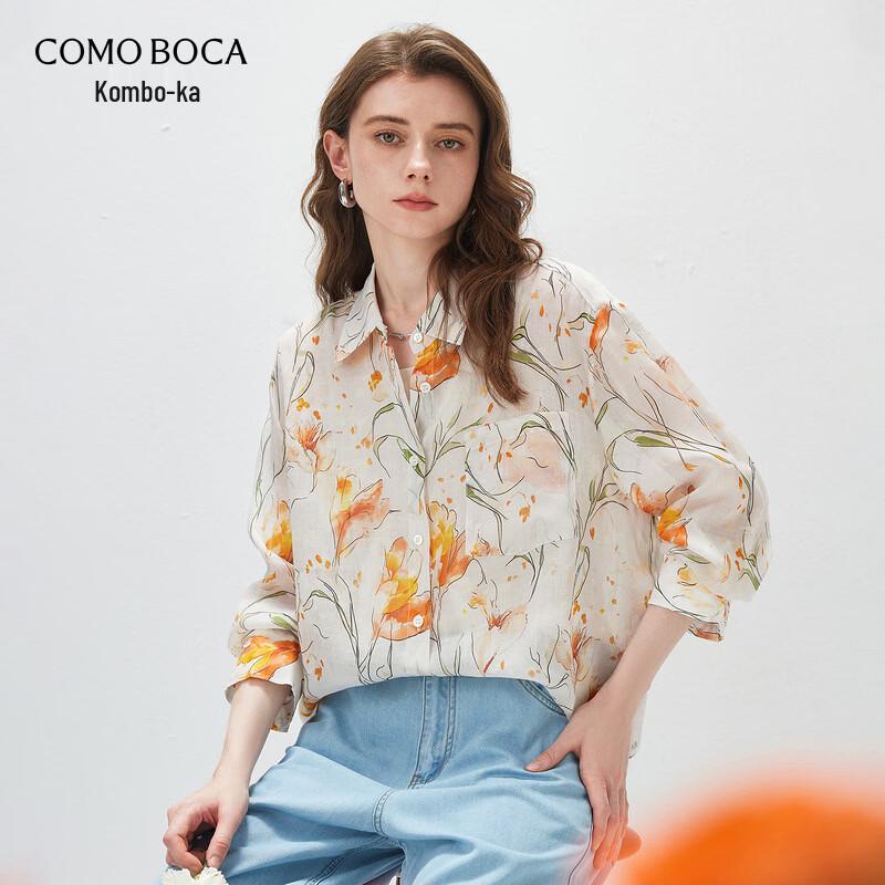 Women s Loose Floral Ramie Long-Sleeve Shirt L