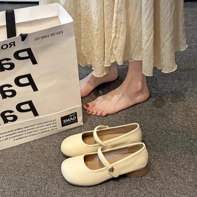 Französische Dameneinzelschuhe mit dickem Absatz 2025 Frühling und Sommer neu vielseitig Abend mit Rock Mary Jane kleine Lederschuhe echtes Leder w
