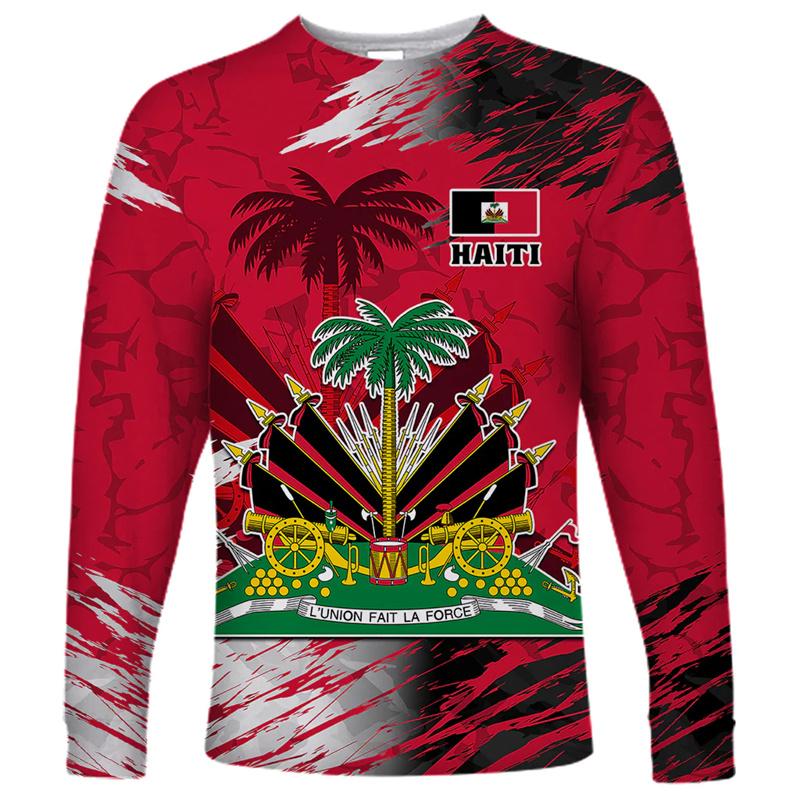 3D Printed Haiti Flag Coat Of Arms Men T Shirts Negre Marron Women Long Sleeve Tshirts Tops Kid Round Tee Shirt Men Clothes