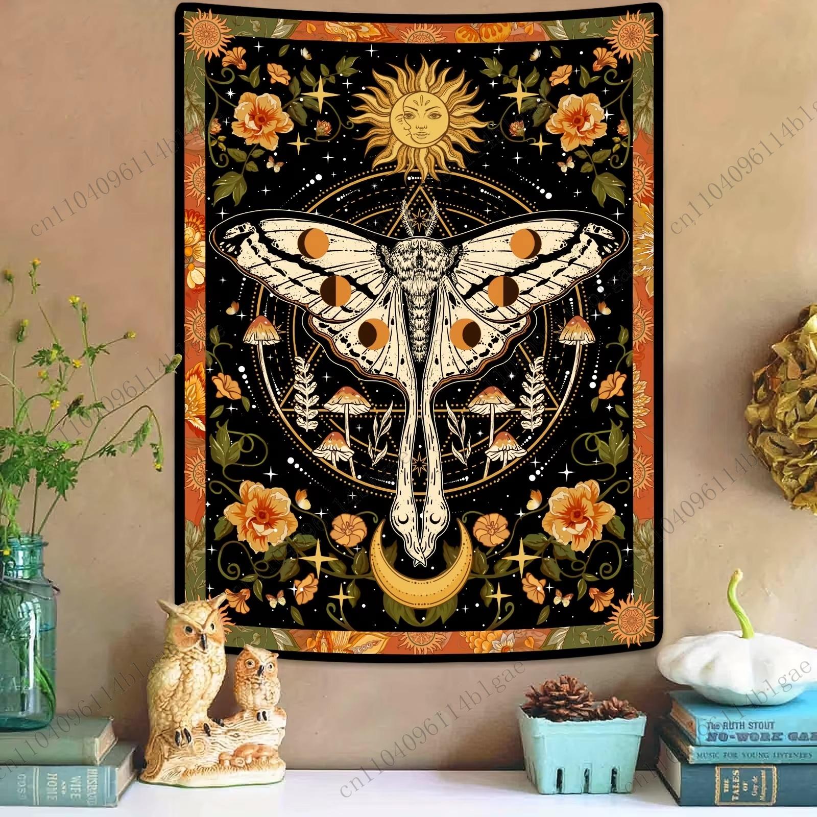 

Mystical Moth with Moon Phases on Wings Wall Tapestry Bohemian and Spiritual Home Decor Wall Tapestries Room Decor Wall Cloth 74x94cm(29x37in)