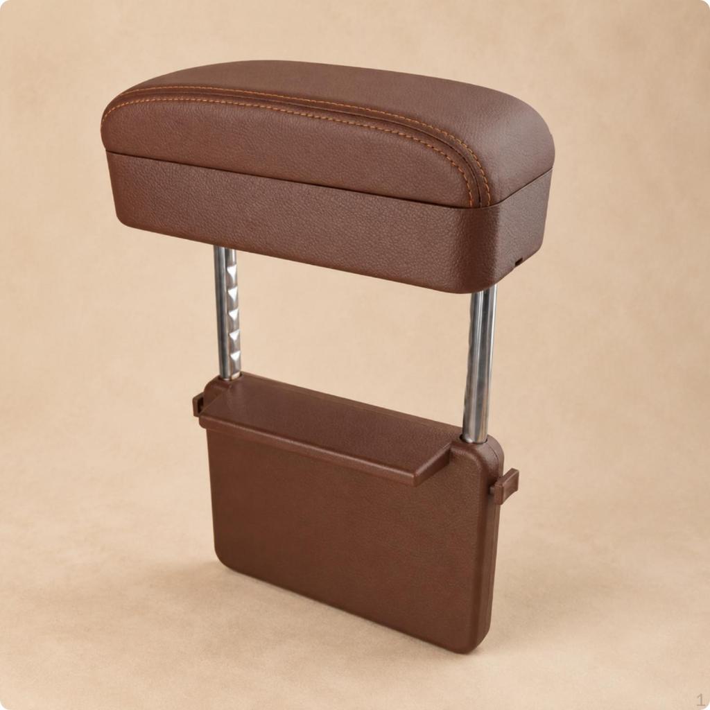 Vehicle Center Armrest Storage Box LeatherLike Adjustable Metal Support Rods