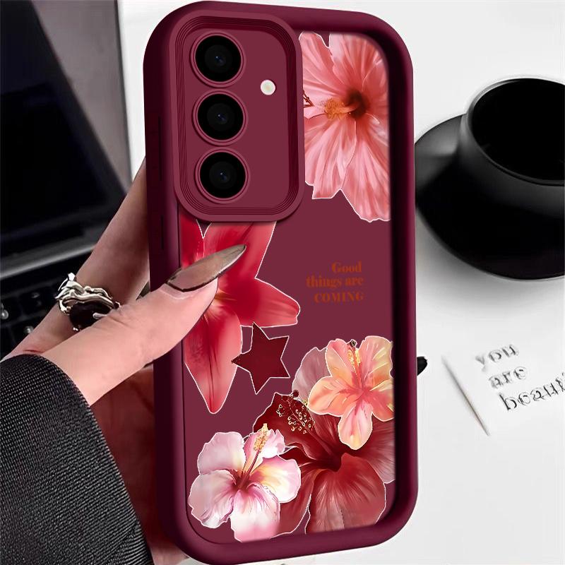 

Чехол с цветочным принтом для Samsung S25 Ultra S24 FE S23 S22 A56 A36 A16 A15 A55 A35 Мягкий матовый противоударный чехол для телефона из ТПУ Samsung Galaxy A26 5G вино красного