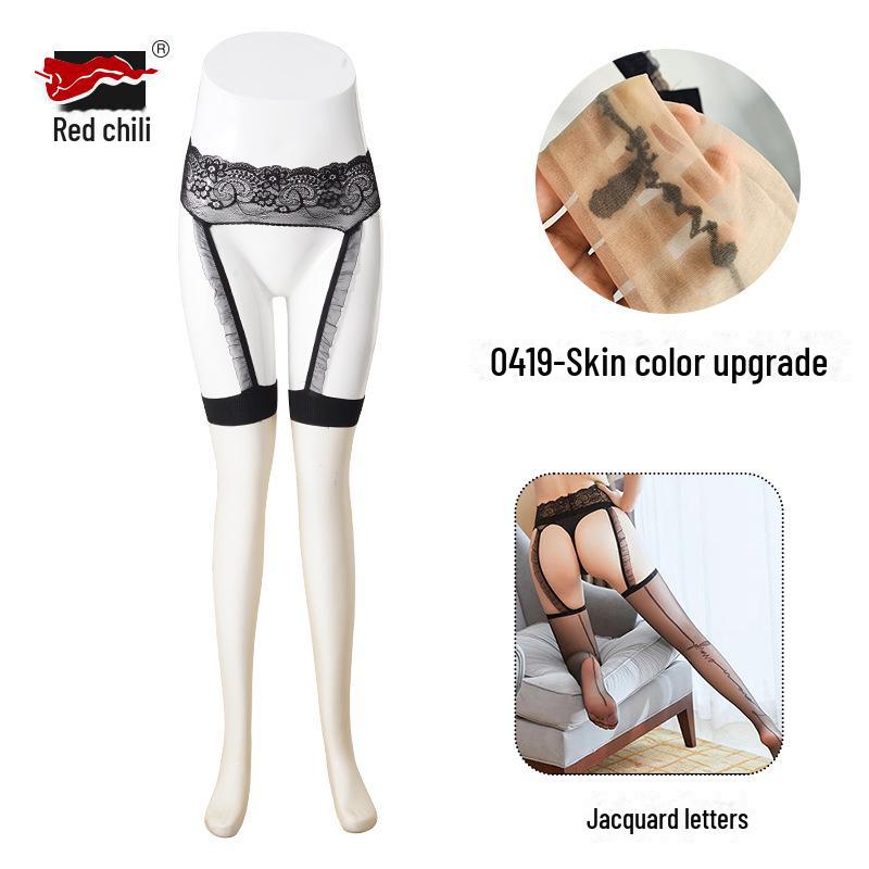 Red Pepper Lace Temptation Open-Crotch Sexy Black Suspenders Stockings