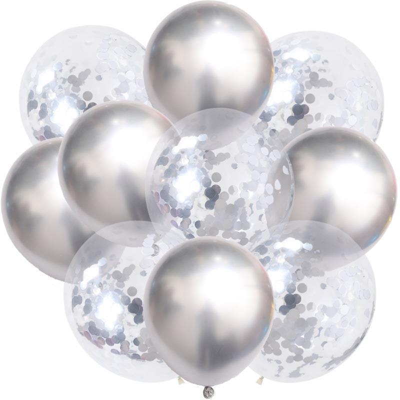 Birthday & Ceremony Decoration Balloon Set: Metallic Sequins, Table & Ground Floating Balloons.