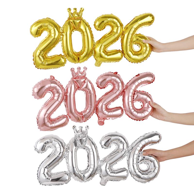 2pcs/set 2026 Crown Number Foil Balloons for New Year Eve Party Decoration Supplies Navidad Christmas 2025 Photo Props Gifts