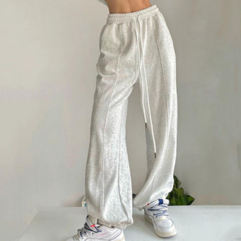 Lightweight Pants Women's Elastic High Waist Sport Pants with Pockets Straight Wide Leg Fitness Trousers for Casual Active Wear