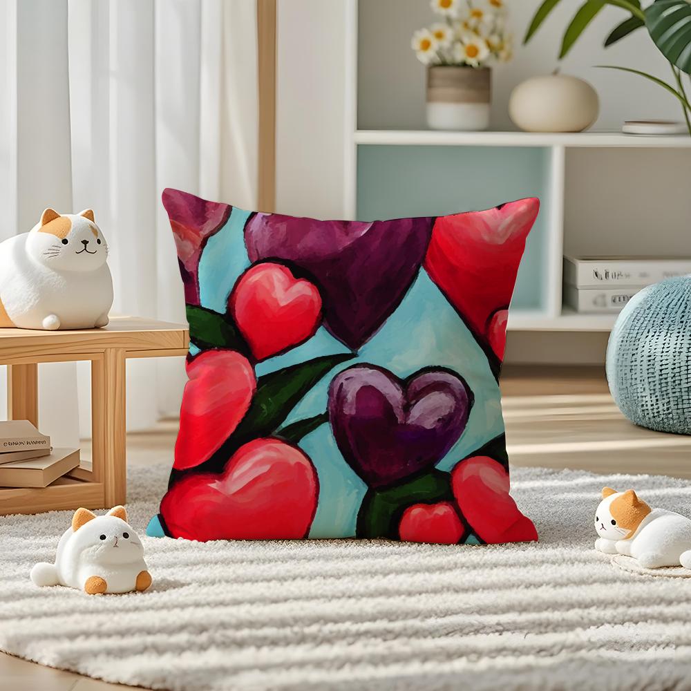 Valentine Red Heart Pillow Case Silky Elegant Comfort Sofa Bed Invisible Zipper