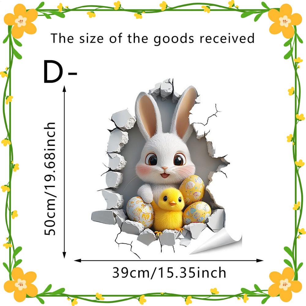 

3D Visual Effect Easter Bunny Wall Stickers Cute Removable Adhesive Wallpaper Hole Break Design Bunny Egg Pattern Wall Stickers