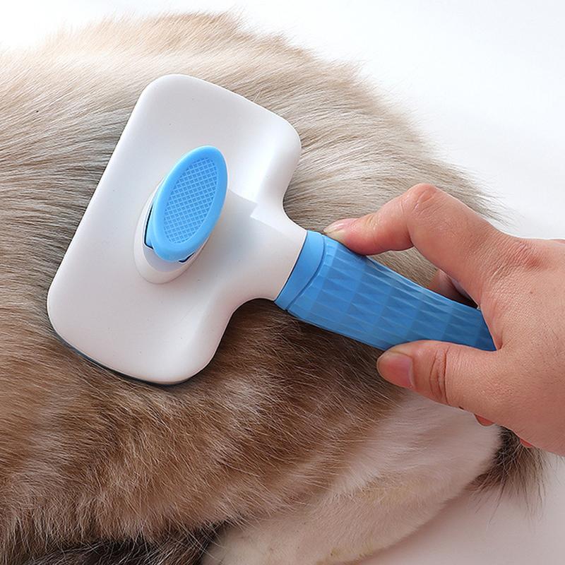 Hair Cleaning Brush Multifunctional Cats Massage Brush with Release Button Cat Shedding Comb Stainless Steel Needle Pet Supplies