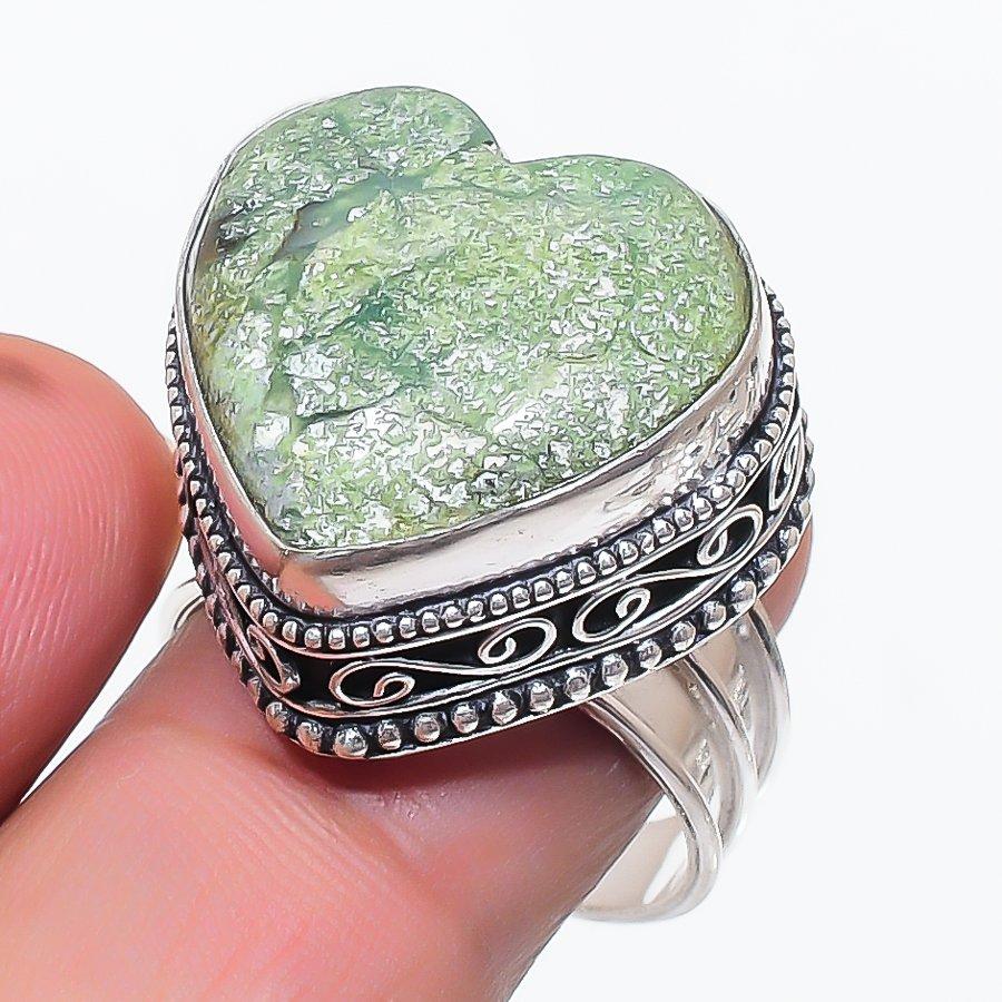 Natural Chrysoprase Gemstone 925 Sterling Silver Jewelry Ring Size 9 P6J38