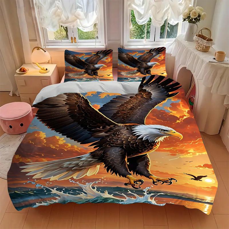 3pcs Eagle, Ocean Sunset Duvet Cover Set -Includes 1 Duvet Cover and 2 Pillowcases, No Quilt Core, All-Season Home Decor Yy251111115