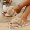 Women's Plush Fuzzy Cross Strap Slippers-Non-slip Soles Cosy Indoor House Shoes, Plush Lined Floor Slippers