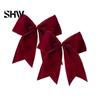 Retro Christmas Ornaments 2Pcs Tree Bow Decors, Velvet Fabric Holiday Wreath Hanging Ornament Decorations for Home, Festive Garland Wedding