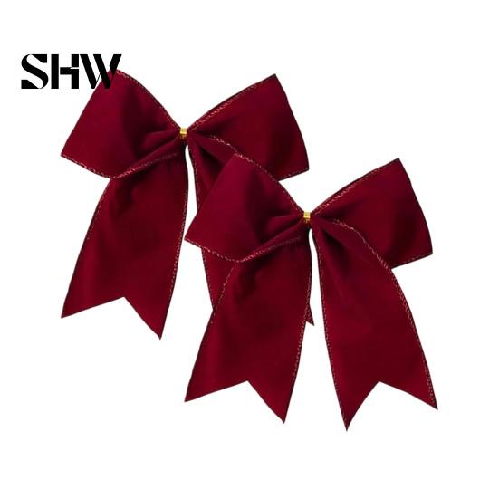 Retro Christmas Ornaments 2Pcs Tree Bow Decors, Velvet Fabric Holiday Wreath Hanging Ornament Decorations for Home, Festive Garland Wedding