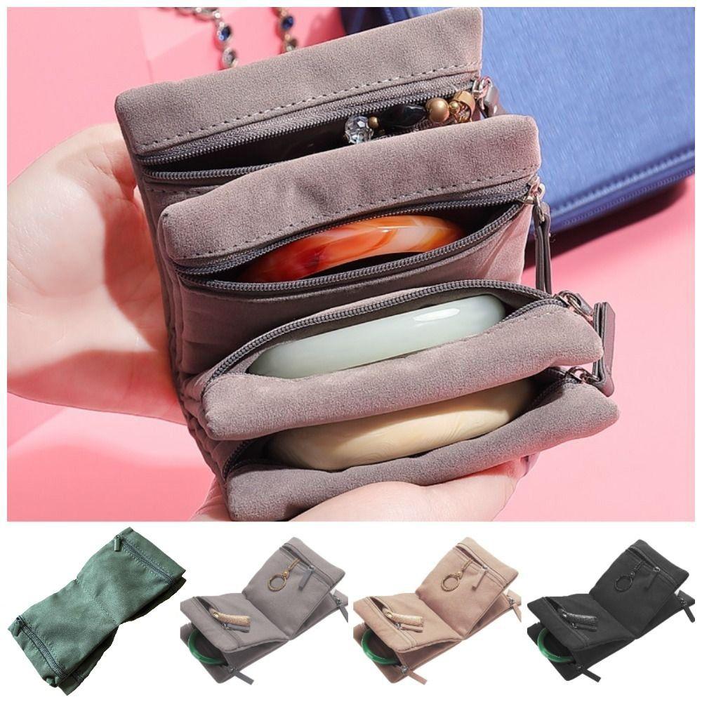 Foldable Travel Jewelry Storage Bag Multiple Compartments Necklace Organizer Clutch Bag  Ring Box