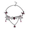 Exaggerated Hollow Spider Web Necklace Earrings Set for Women Halloween Red Rhinestone Dangle Earrings Chain Party Jewelry Gift