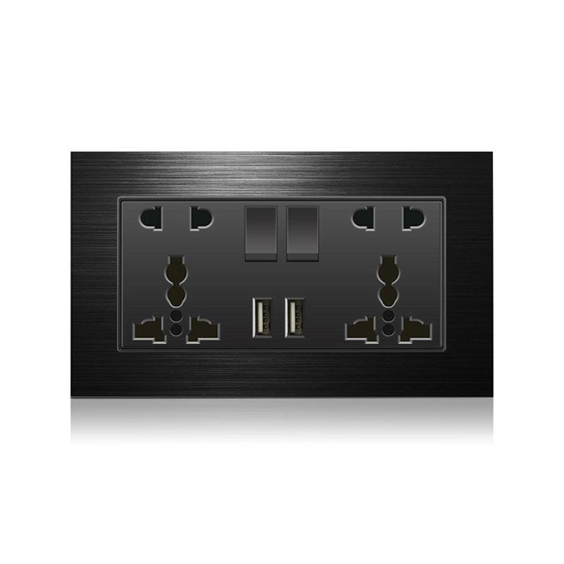 18W Type-C Fast Charging Universal 5-pin Dual Power Socket,Stainless Steel  Electrical Outlet with DC 5V 3.1A Type-c USB Charger